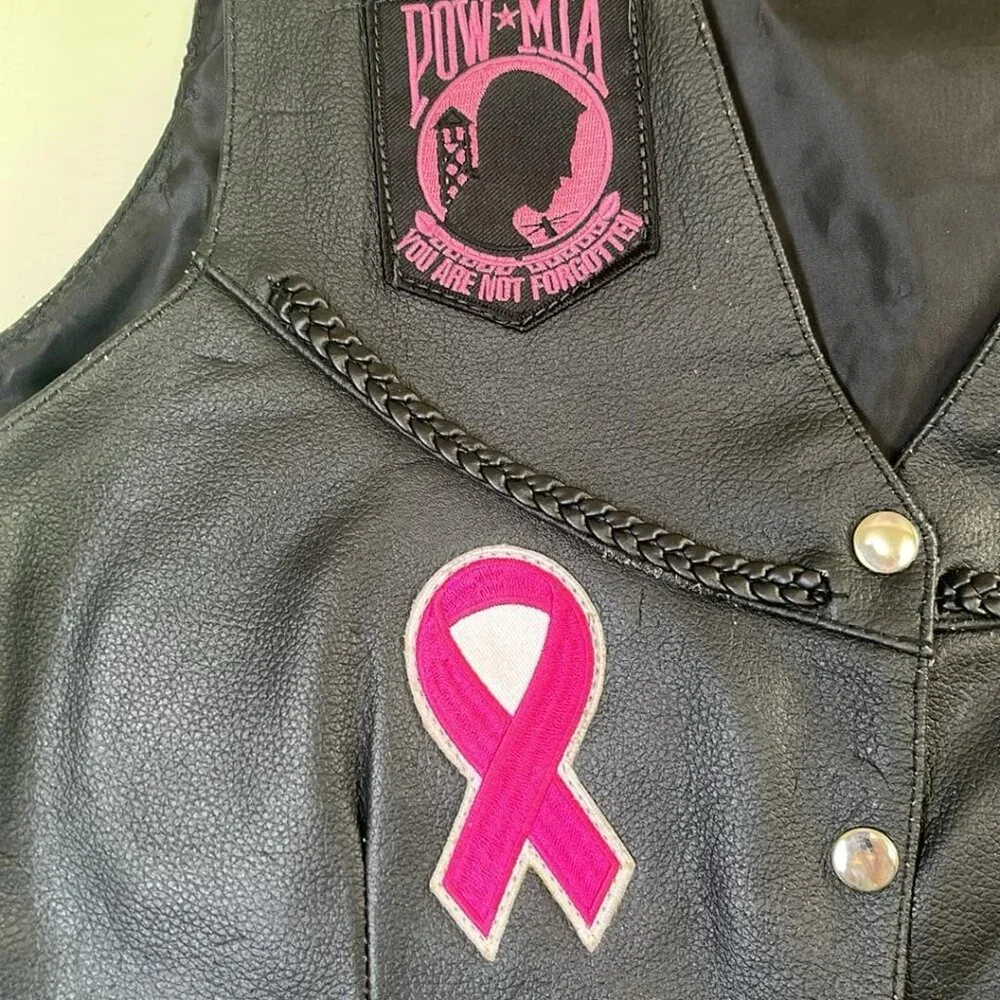 Black Leather Ladie's Lace Up Sides Motorcycle Vest Vietnam Vet Patches‎ Biker